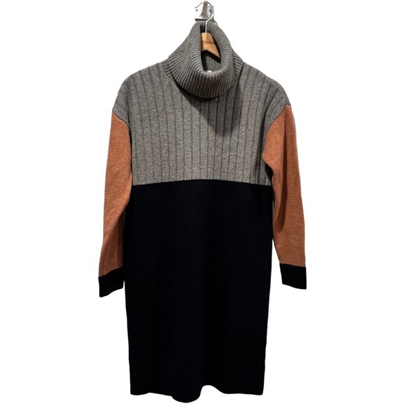 Madewell Color Block Turtleneck Sweater Mini Dress, NWT, Navy Gray, XS - Picture 1 of 8